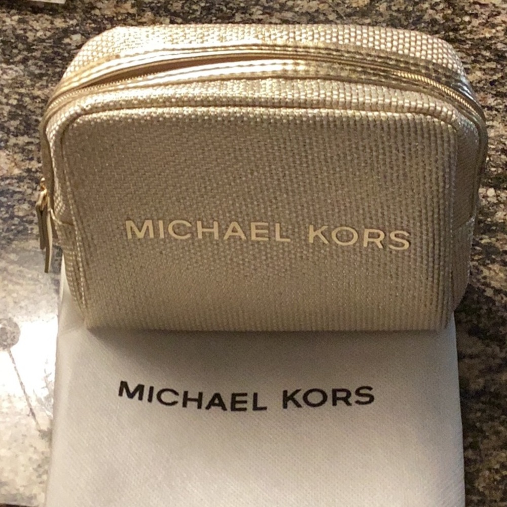 Michael Kors Gold Cosmetic Case and Dust Cover NEW